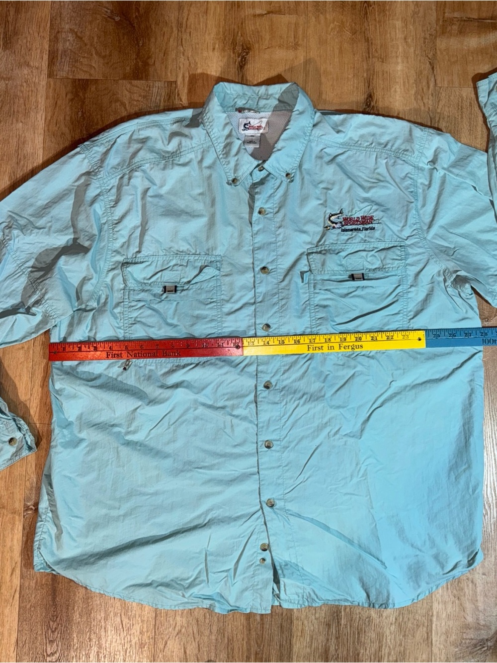 World Wide Sportsman bby Blue Vented Fishing Shirt Size 2XL Roll Tab Sleeve FL